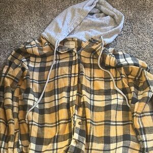 Casual Male Plaid Hoodie Shirt - Yellow and Gray